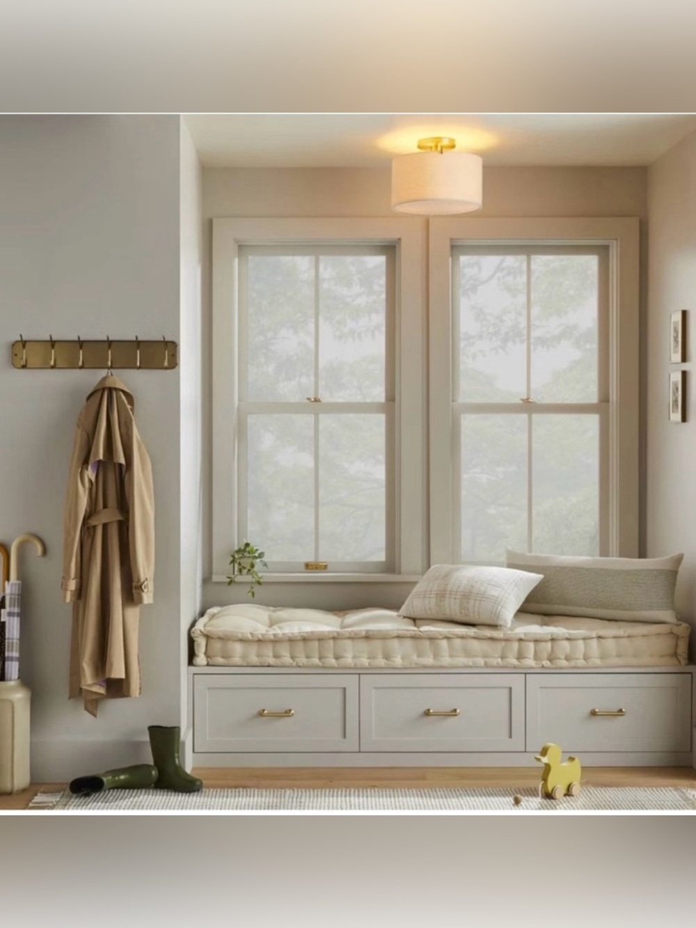 Fabric Shade Semi-Flush Mount Ceiling Light Brass/Oatmeal - Hearth & Hand with - Picture 2 of 7